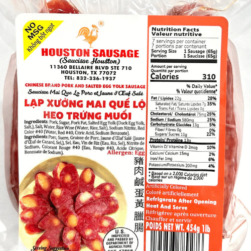 Lạp Xưởng Mai Quế Lộ Heo & Trứng Muối Houston Sausage | 16 oz